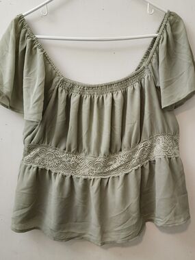 Sage Green XL Top Peasant  Cottagecore Fairy Boho Milkmaid Coquette Festival